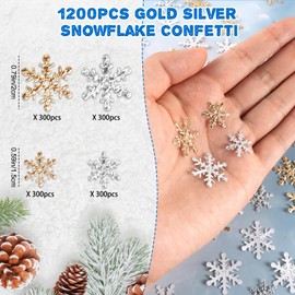 Christmas Snowflake Confetti Decorations,1200Pcs Gold Silver Confetti Snow Party Pack for Christmas Winter Wonderland Table Centerpieces Wedding Birthday Baby Shower DIY Projects Decorations Supplies
