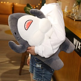 Toddmomy Muscle Shark Soft Toy Plush Stuffed Toy Decorative Soft Muscle Shark Cushion Funny Animal Plush Doll Toy Throw Cushion for Home Decoration 45 cm Grey