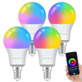 ANTELA ANTELA Alexa Glhbirne E14 A60 806LM Smart WLAN LED RGB Dimmbare Birne Lampe, App Steuern Kompatibel mit Google Home, Warmwei? (2700K) Kaltwei? (6500K) Licht,4PCs