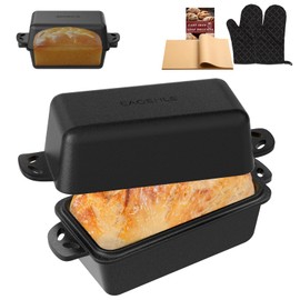 EAOENLS 9×5 Inch Cast Iron Loaf Pan with Lid, 2 in 1 Loaf Bread Baking Pans for Homemade Bread, 2 Piece Set