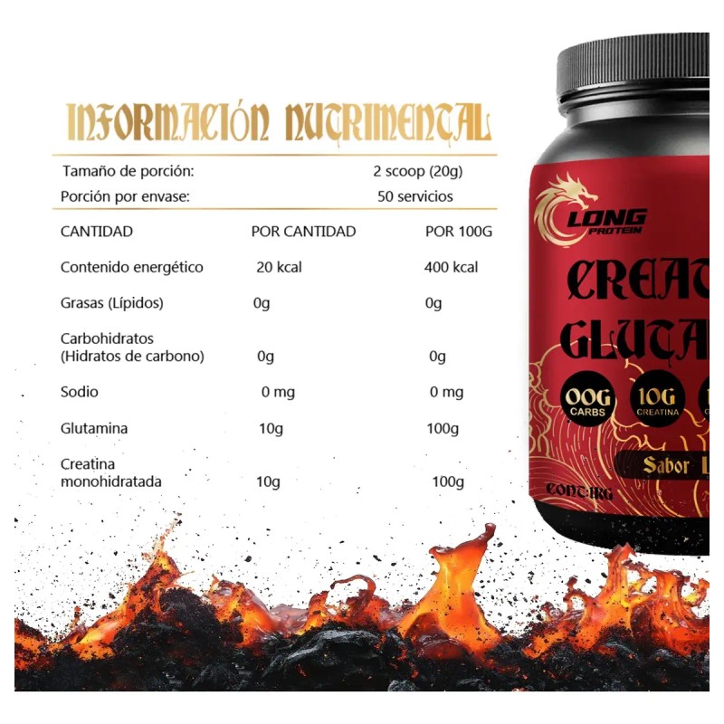Creatina + Glutamina Long 1kg 50servi Suplemento Alimenticio
