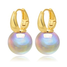 HUGE TOMATO Big Pearl Drop Earrings for Women, Statement Extra Large Opal Shell Pearl Earrings Dangle, Elegant Oversized Gold 925 Sterling Silver Hoop Dangling for Mom Teen Wedding Jewelry Gift,14mm