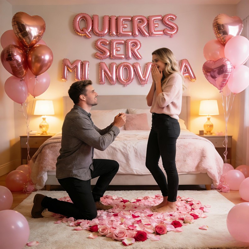 Pink 16" Quieres Ser Mi Novia Balloons Letters Set 10Pcs
