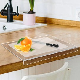 Acrylic Cutting Board with Counter Lip, Clear Cutting Board for Countertop, Large, Non-Slip, 5mm Thickness, with Silicon Mat, Perfect for Bread,Meat,Veggies & More (12 * 16 inch)