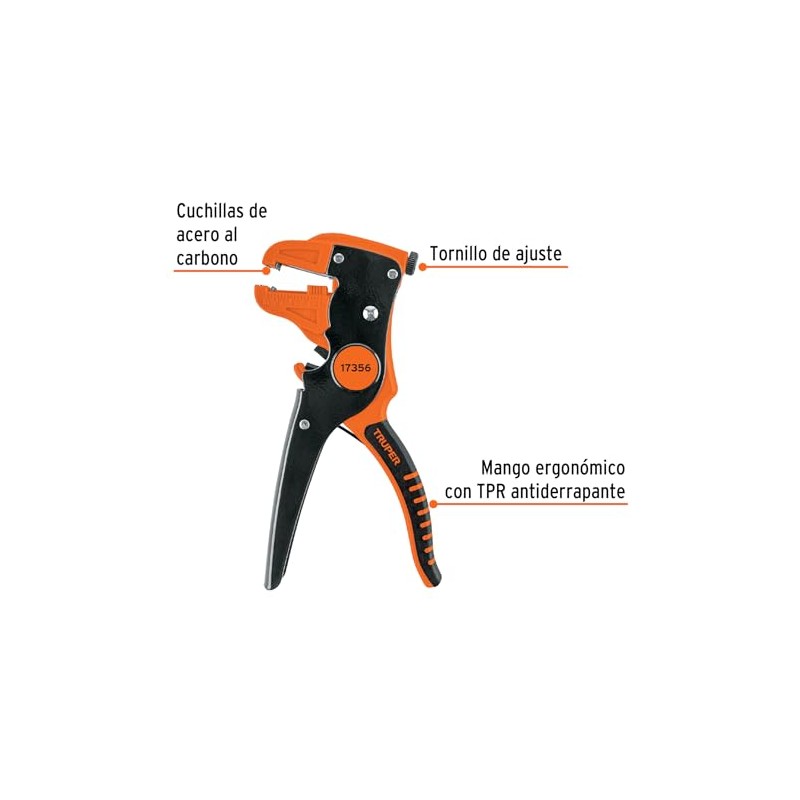 Truper PE-CA, Pinza 7" pela cables automática 24 a 10