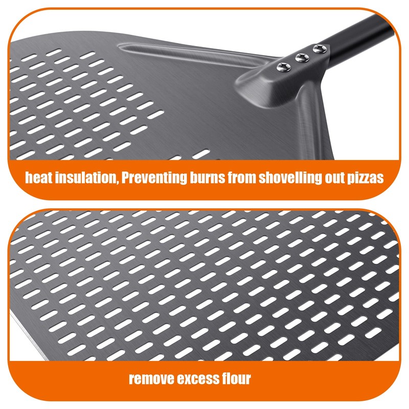 NUTUNI Perforated Pizza Peel, 16" Aluminium Pizza Paddle, Large Pizza