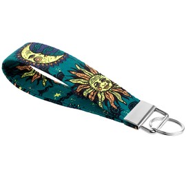 CELOKIY Wrist Lanyard for Keys - Vintage Astrology Star, Sun and Moon Fabric Key Chains Women - Wristlet Keychain Accessories