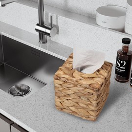 Rattan Wicker Tissue Box Holder Square, Boho Tissue Cover Organizer for Home Decor, Bathroom & Tabletop | Handwoven Decorative Cube Storage