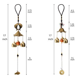 Eorbow 4 Pack Lucky Wind Chimes, Chinese Feng Shui Wind Bell, 3-Bell Vintage Blessing Hanging Wind Chime with Fish Coin for Safe, Good Luck, Wealth Home Garden Patio Hanging Decoration Gift
