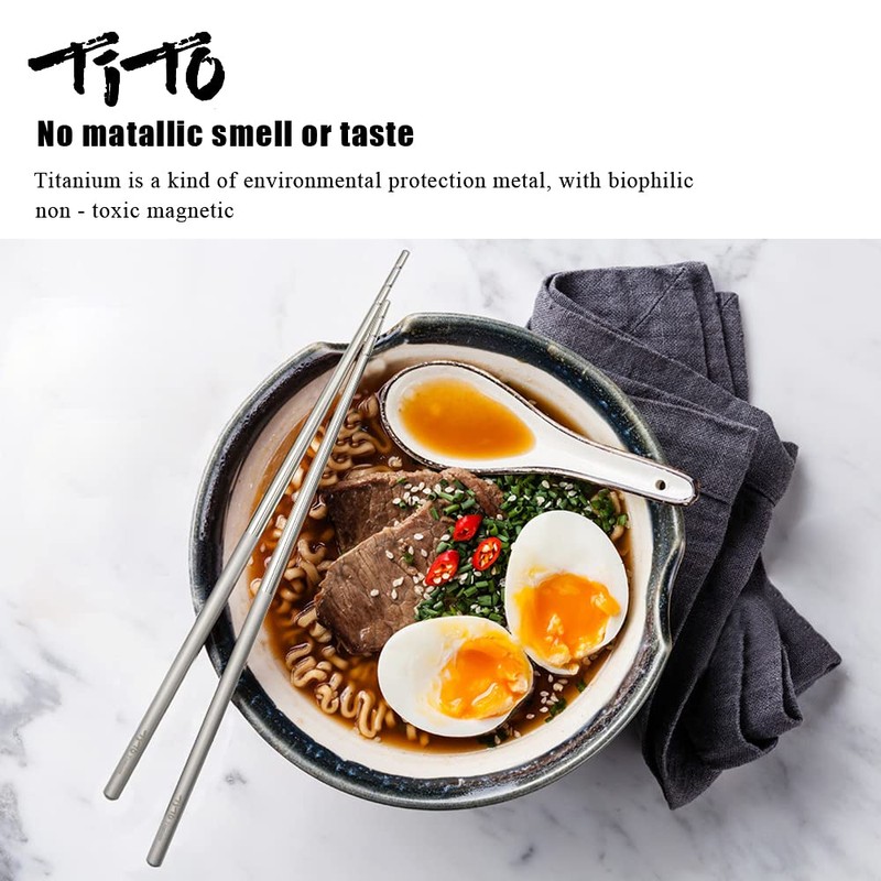 TiTo Solid Titanium Chopsticks for Camping Picnic and Hiking Reusable