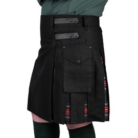 Hybrid Utility Kilts for Men Scottish Traditional Kilt with Flashes (US, Numeric, 34, 36, Regular, Regular, Black Stewart)
