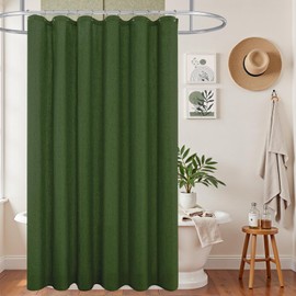 Boho Shower Curtain for Bathroom,Linen Cloth Fabric Retro Olive Green Bathroom Decor Ideas for Outdoor