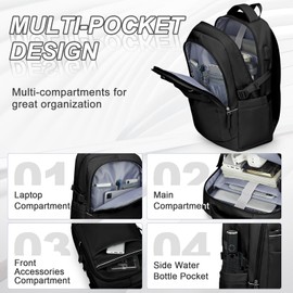 HPLQQ Laptop Backpack Women, 15.6-inch Business Travel Laptop Backpack for Men with USB Charging Port, Waterproof College School Computer Rucksack Anti-Theft Laptop bag for School/Work/Travel Black