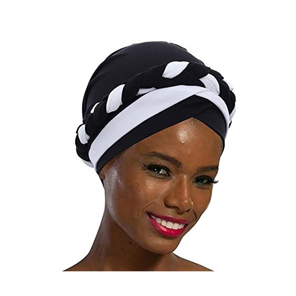 Woeoe African Turban India's Hat Black Stretch Braid Head Wrap for Women