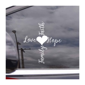 JANES Faith Hope Love Family Cross with Heart Decal, UV DTF Transfer Car Decal, Christian Car Window Stickers, Religious Car Decals for Women Men, Bible Car Stickers, Hope Car Decals for Trucks Vans