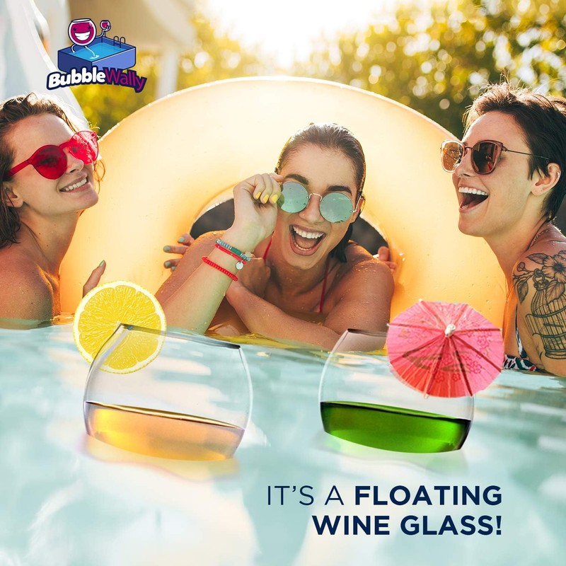BubbleWally Floating Wine Glasses for Pool (18 Oz | Set