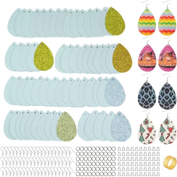 SHUANGART 60 Pcs Sublimation Earring Blanks Double-Sided Superfine Glitter Teardrop