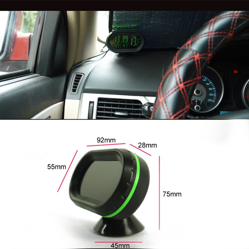 Car Clock Thermometer Voltmeter Gauge 3 in 1 Clock Thermometer