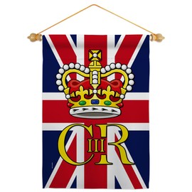Coronation of King Charles III Wall Tapestry Home Decor Banner Patio Porch Garden Flag Pole Room Indoor Small Outdoor Yard Party Decorations Souvenirs Poster United Kingdom Memorabilia Made in USA