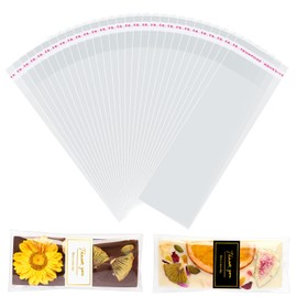 CLUEWR 150 PCS Knafeh Pistachio Chocolate Bar Wrappers with 150 PCS Thank You Stickers, 2.4 x 7.9 Inch Clear Self Adhesive Candy Bar Wrappers for Chocolate, Cookie, Soap, Wax Melt