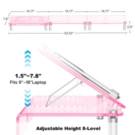 HEWYIOS Pink Acrylic Dual Monitor Stand for Desk,Adjustable Laptop Stand Riser,Ergonomic Desk Computer Monitor Riser Holder Suitable for 2 Monitors, Desktop, Laptop, PC, Printer, TV Screen