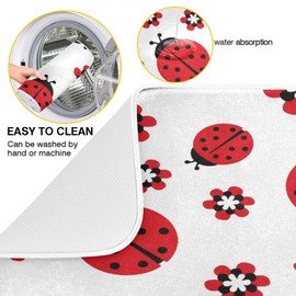 Cute Animal Ladybugs Flower Dish Drying Mat Microfiber Ultra Absorbent Reversible Hanging Drainer Pad for Kitchen Counter Washable Large 16x18 inch