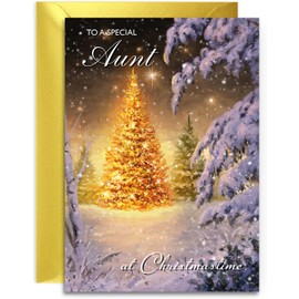 Aunt Christmas Card - Golden Glow - Medium Sized Card (A5 Size -148mm x 210mm) with Envelope
