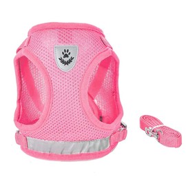 FEimaX Dog Harness and Leash Set for Walking, Soft Mesh Adjustable Easy Control Lightweight Cat Vest Harnesses with Reflective Strips, Escape Proof Small Dogs Cats Vests (Pink, Medium)