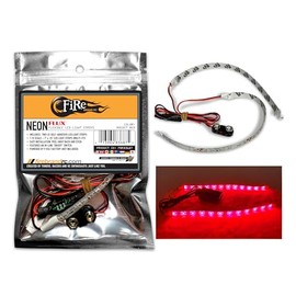 FIRE BRAND RC® NEON-Flux LED RC Lights. (RED) Flexible LED RC Light Strips (7" x.25), Powered by one 9-Volt Battery (not Included), Backed with self-Adhesive Tape