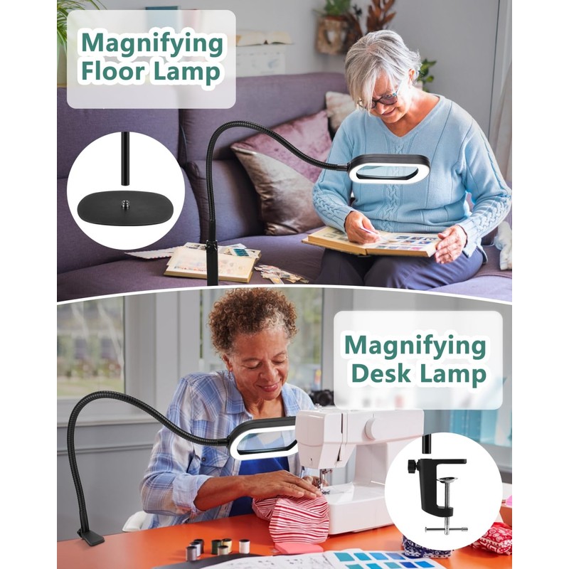 10X Rectangle Magnifying Glass with Light and Stand, 24" Flexible
