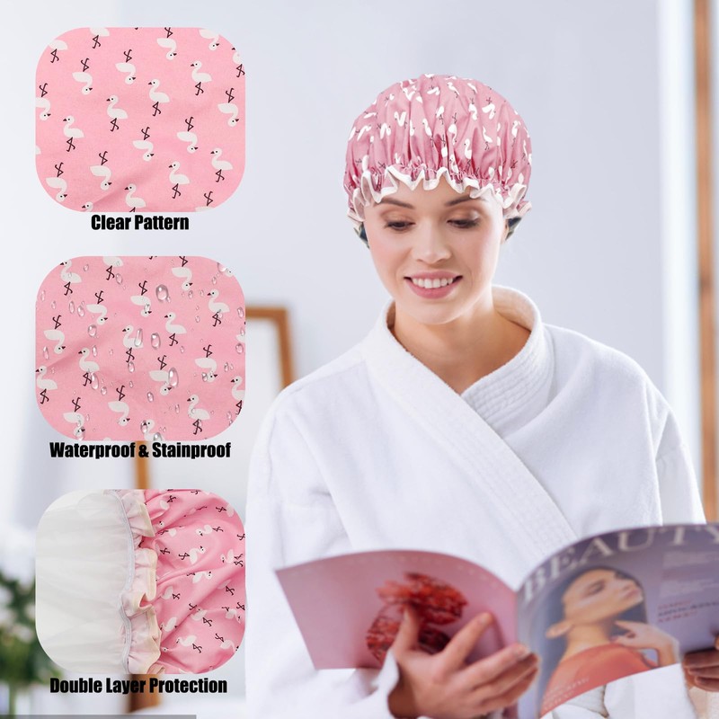 Shower Cap for Women, Elastic Band Waterproof Plastic Shower Cap,