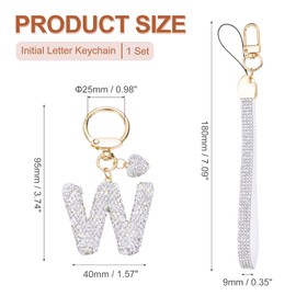 PATIKIL Bling Letter Keychain, Sparkly Initial Keychains Diamond Letters Key Wristlet for Girls Women Bag Decorations Car Backpack Accessories, Silver-W