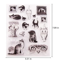 Cats Clear Stamps Silicone Stamp Cards with Sentiments, Cat Animal Transparent Seal Stamps for Holiday Card Making Decoration and DIY Scrapbooking Album DIY Crafts