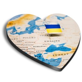 1 x Heart MDF Magnets - World Map Ukraine Flag Kiev Travel 46472