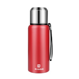 Insulated vacuum Thermo Bottle 500ml/16.9oz with cup Stainless steel coffee bottles for hot and cold drink water flask.(Red,500ml)