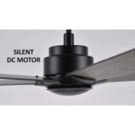 Carro 60 Inch Ceiling Fan without Lights, Black Ceiling Fan with Remote Low Profile, 10-Speed Reversible DC Motor, 5 Wood Finish Blades, Indoor, for Bedroom