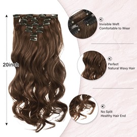 Vlasy Hair Extensions Clip in,7PCS Wavy Clip in Hair Extensions,20 Inches Long Hair Clip in Extensions,Synthetic Clip on Hair Extensions Hairpiece Full Head for Women Girls(6#)