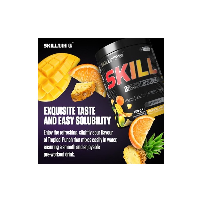 Skill Nutrition Pre-Workout Tropical Punch - No-Crash Formula with Extended-Release