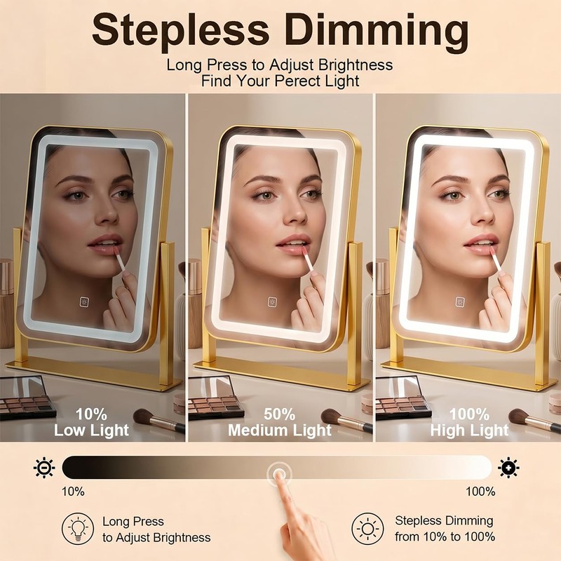 Vanity Mirror with Lights,LED Makeup Mirror,Gold,14.8“x12.6”