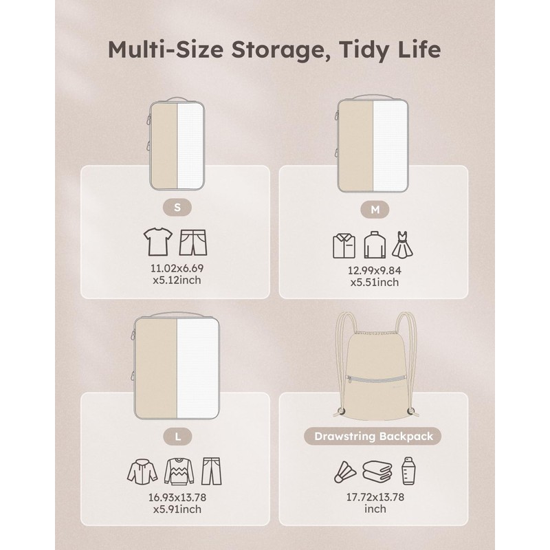 kookoomia 4-Piece Compression Suitcase Organiser Packing Cubes Compression Packing Cube