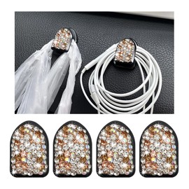 Yourkar 4PCS Bling Car Mini Hooks, Multifunctional Adhesive Small Auto Storage Hook for Key Cable Mask, Crystal Rhinestone Dashboard Hanging Hook, Interior Decor Car Accessories (Champagne)