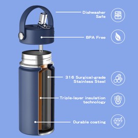 OISIZ Kids Water Bottle with Straw Lid 10oz, Vacuum Insulated 316 Stainless Steel Water Bottles for Kids for School, Leakproof Water Bottle, BPA Free and Keep Cold for 24 Hours