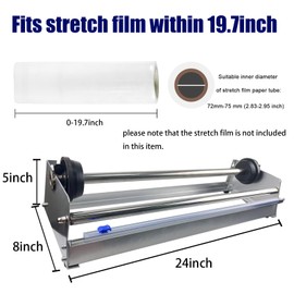 Table Stretch Film Dispenser Packing Machine, Stainless Steel Manual Commercial Wrapping Dispenser with Cutter, Suit for Film Within 19.7 inches Width