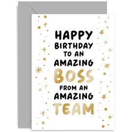 Old English Co. Gold Foil Birthday Card for Boss - 'Amazing Boss' Funny Birthday Card for Him or Her - Birthday Gifts for Boss from Team | Blank Inside