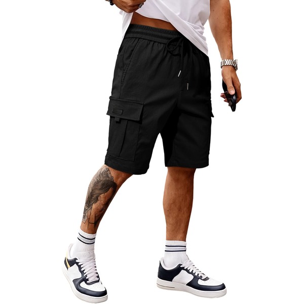 JMIERR Mens Stretch Cargo Shorts Cotton Classic Drawstring Relaxed Fit
