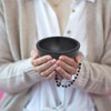MaMeMi Round Soapstone Incense Bowl in Black [Fireproof Diameter 10