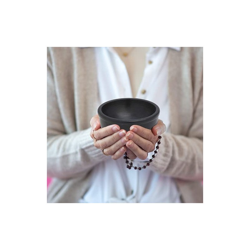 MaMeMi Round Soapstone Incense Bowl in Black [Fireproof Diameter 10