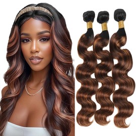 Niciitysi T1BP4/30 Human Hair Highlight Body Wave Bundles 22 24 26 inch Double Weft Brazilian Hair Extensions Ombre Three Tone Color 4 Mixed With Color 30 Bundles for Women