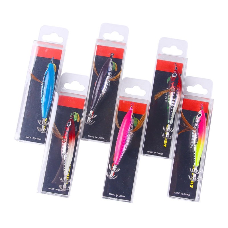 TingHaoO 6Pcs Luminous Squid Jigs Hook Shrimp Lures Baits Hard