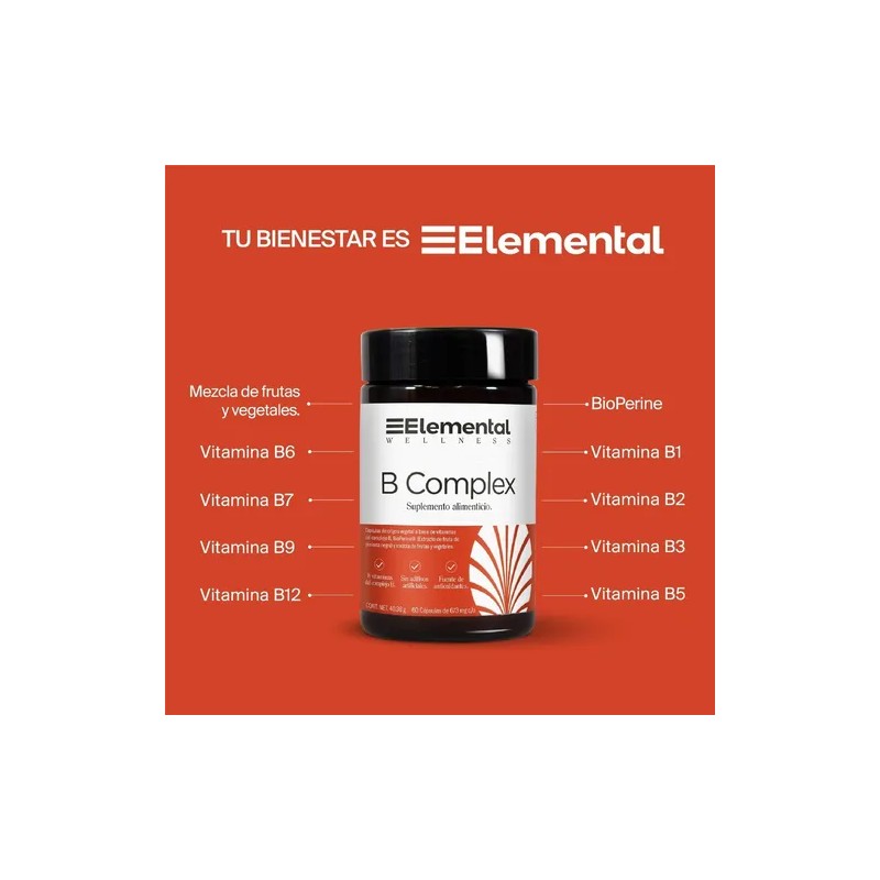 Elemental B Complex Complejo B 60 Cápsulas De 673mg Vitaminas